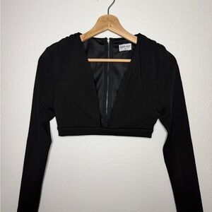 Y2KBlack Deep V Long Sleeve Club Crop Top
